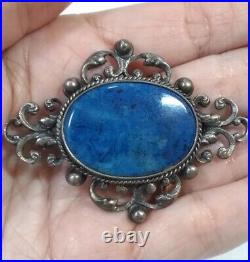 Antique European Peruzzi Style SILVER LAPIS Lazuli BROOCH PIN