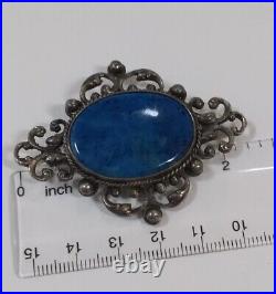 Antique European Peruzzi Style SILVER LAPIS Lazuli BROOCH PIN