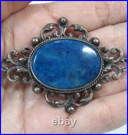 Antique European Peruzzi Style SILVER LAPIS Lazuli BROOCH PIN