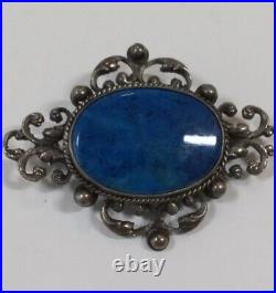 Antique European Peruzzi Style SILVER LAPIS Lazuli BROOCH PIN