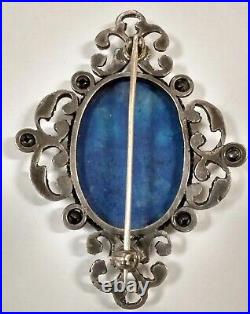 Antique European Peruzzi Style SILVER LAPIS Lazuli BROOCH PIN