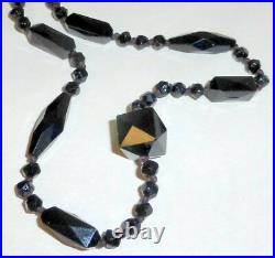 Antique Faceted Mix French Jet Beads 60 Sautoir Victorian Hand Knotted Necklace