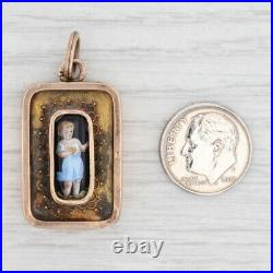 Antique Figural Pendant 14k Gold Hand Painted Porcelain 1800s Jewelry Charm Fob