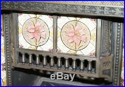 Antique Fireplace Inset Cast Iron With Lovely Vintage Hand Painted Tiles