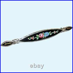Antique Foster & Bailey VICTORIAN Sterling Silver Hand-Painted Bar Pin Brooch
