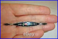 Antique Foster & Bailey VICTORIAN Sterling Silver Hand-Painted Bar Pin Brooch