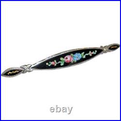 Antique Foster & Bailey VICTORIAN Sterling Silver Hand-Painted Bar Pin Brooch