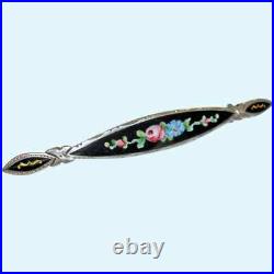 Antique Foster & Bailey VICTORIAN Sterling Silver Hand-Painted Bar Pin Brooch