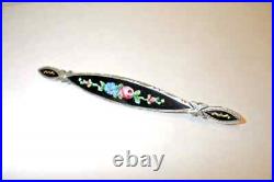 Antique Foster & Bailey VICTORIAN Sterling Silver Hand-Painted Bar Pin Brooch