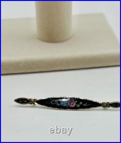Antique Foster & Bailey VICTORIAN Sterling Silver Hand-Painted Bar Pin Brooches