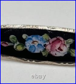 Antique Foster & Bailey VICTORIAN Sterling Silver Hand-Painted Bar Pin Brooches