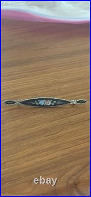 Antique Foster & Bailey VICTORIAN Sterling Silver Hand-Painted Bar Pin Brooches