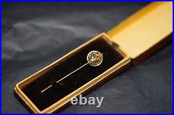 Antique French 14k Gold Filigree Hand of Hamsa Fatima Crescent Stick Pin Brooch