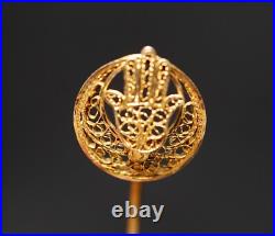 Antique French 14k Gold Filigree Hand of Hamsa Fatima Crescent Stick Pin Brooch