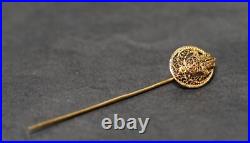 Antique French 14k Gold Filigree Hand of Hamsa Fatima Crescent Stick Pin Brooch