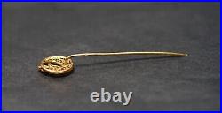 Antique French 14k Gold Filigree Hand of Hamsa Fatima Crescent Stick Pin Brooch