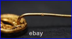 Antique French 14k Gold Filigree Hand of Hamsa Fatima Crescent Stick Pin Brooch