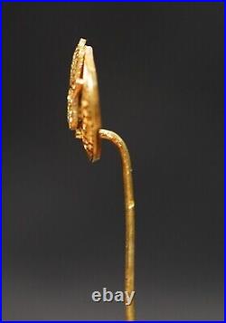 Antique French 14k Gold Filigree Hand of Hamsa Fatima Crescent Stick Pin Brooch