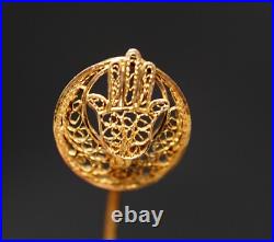 Antique French 14k Gold Filigree Hand of Hamsa Fatima Crescent Stick Pin Brooch