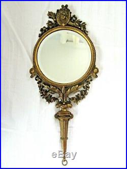 Antique French Bronze Gilt Hand Mirror Floral Cameo 1880 Vanity Victorian