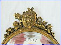 Antique French Bronze Gilt Hand Mirror Floral Cameo 1880 Vanity Victorian