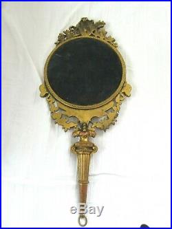 Antique French Bronze Gilt Hand Mirror Floral Cameo 1880 Vanity Victorian