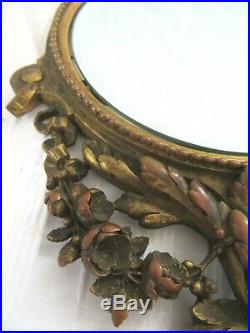 Antique French Bronze Gilt Hand Mirror Floral Cameo 1880 Vanity Victorian