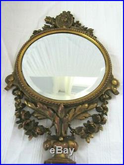 Antique French Bronze Gilt Hand Mirror Floral Cameo 1880 Vanity Victorian