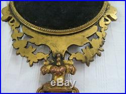 Antique French Bronze Gilt Hand Mirror Floral Cameo 1880 Vanity Victorian