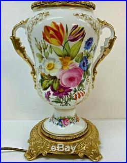 Antique French Ceramic Victorian Hand Painted Colorful Floral Table Lamp 1870