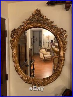 Antique French Gold Leaf Hand Carved Wood Wall Mirror
