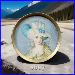 Antique French Miniature Georgian Hand Painted Lady Portrait Miniature Brooch
