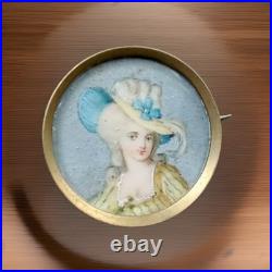 Antique French Miniature Georgian Hand Painted Lady Portrait Miniature Brooch