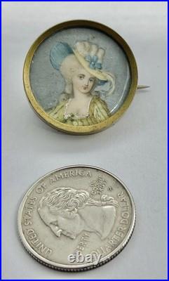 Antique French Miniature Georgian Hand Painted Lady Portrait Miniature Brooch