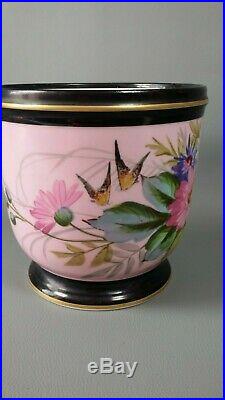 Antique French Old Paris Porcelain Victorian Cache Pot Planter Hand Painted Pink