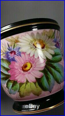 Antique French Old Paris Porcelain Victorian Cache Pot Planter Hand Painted Pink