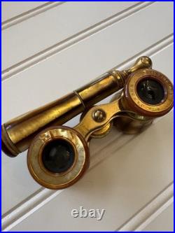 Antique French Opera Glasses Binoculars Brass Mother of Pearl Paris c. 1890
