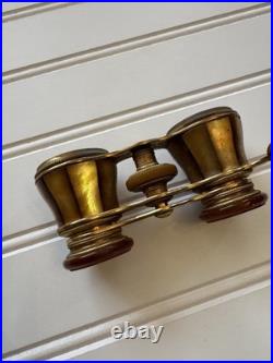 Antique French Opera Glasses Binoculars Brass Mother of Pearl Paris c. 1890