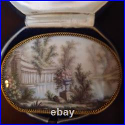 Antique French Swiss Enamel Miniature Hand Painted Brooch Classical Scene 14k