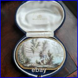 Antique French Swiss Enamel Miniature Hand Painted Brooch Classical Scene 14k