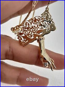 Antique French Victorian 14k Diamond Mudra hand filigree 32.5 necklace 16.2g