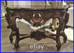 Antique French Victorian Entry Sofa Console Table Hand Mahogany Cherub Caryatids