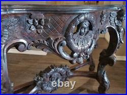 Antique French Victorian Entry Sofa Console Table Hand Mahogany Cherub Caryatids