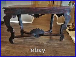 Antique French Victorian Entry Sofa Console Table Hand Mahogany Cherub Caryatids