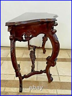 Antique French Victorian Entry Sofa Table Console Hand Carved Solid Mahogany