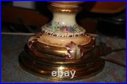 Antique French Victorian Hand Painted Colorful Floral Table Lamp #1 Signed