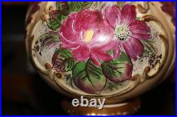 Antique French Victorian Hand Painted Colorful Floral Table Lamp #1 Signed