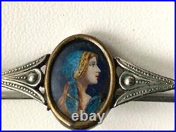 Antique French Victorian Hand painted Miniature brooch Beautiful ladies profil