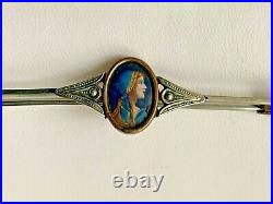 Antique French Victorian Hand painted Miniature brooch Beautiful ladies profil