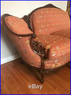 Antique French Victorian Sofa Hand Carved Wood SUPER Sturdy